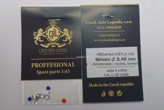 Sada přídavných světel  -  chromované - průměr 3,45 mm, modré, červené skla
